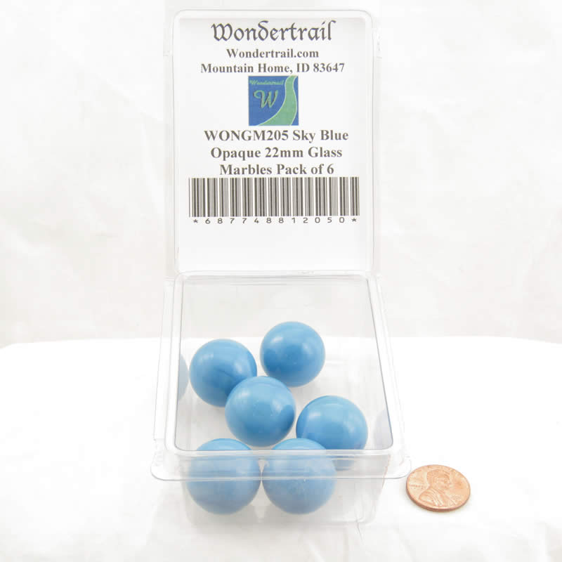 WONGM205 Sky Blue Opaque 22mm Glass Marbles Pack of 6 2nd Image