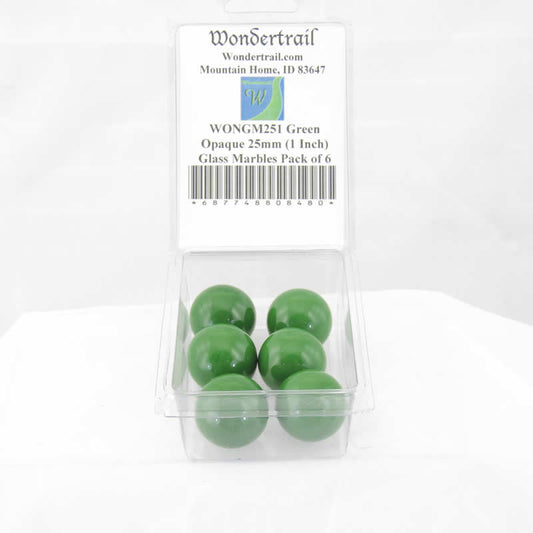 WONGM251 Green Opaque 25mm (1 Inch) Glass Marbles Pack of 6 Main Image