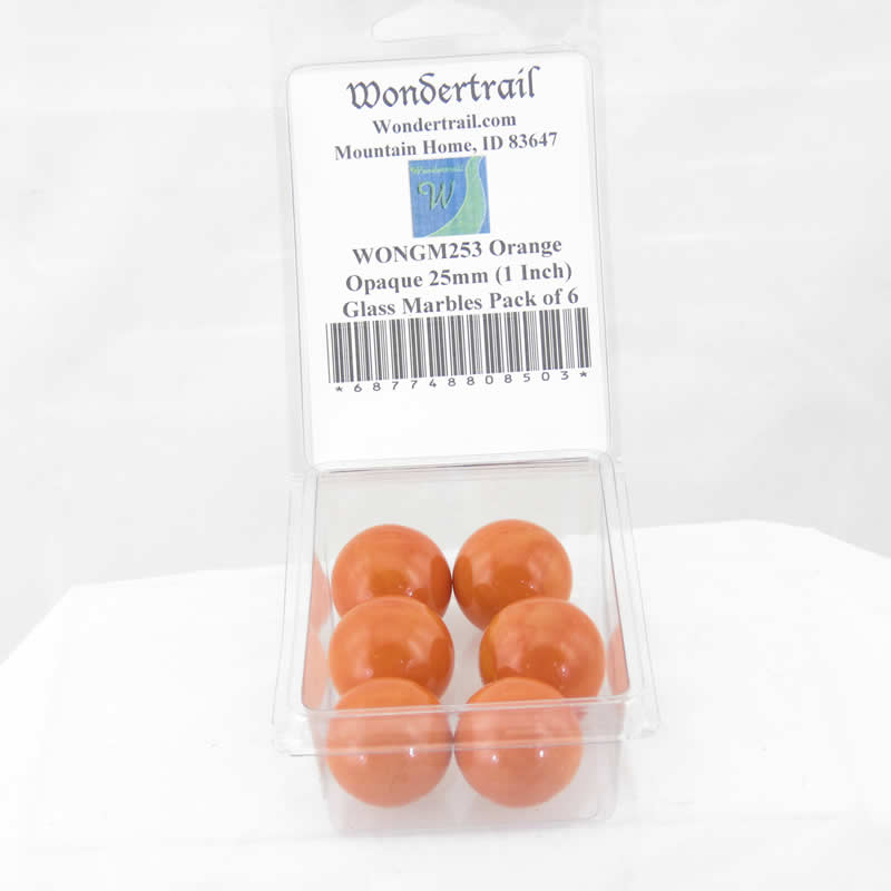WONGM253 Orange Opaque 25mm (1 Inch) Glass Marbles Pack of 6 Main Image