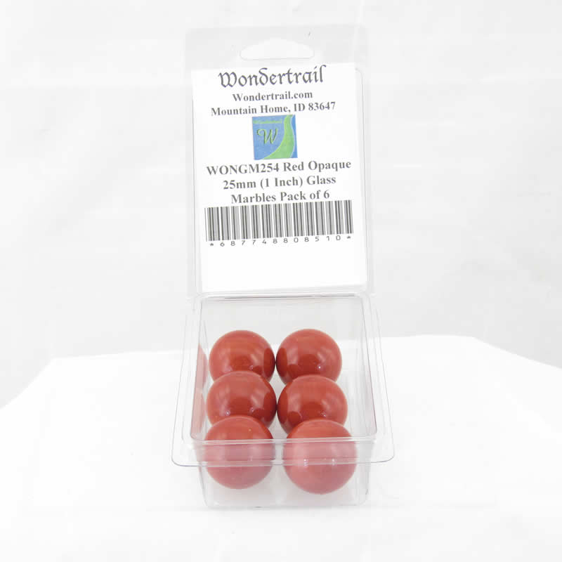 WONGM254 Red Opaque 25mm (1 Inch) Glass Marbles Pack of 6 Main Image