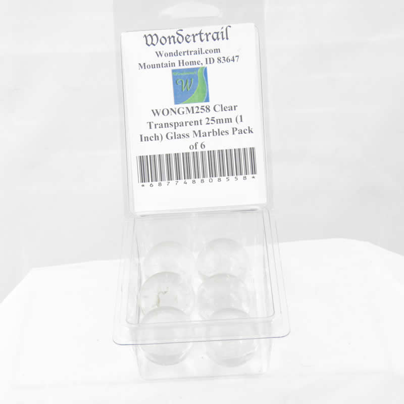 WONGM258 Clear Transparent 25mm (1 Inch) Glass Marbles Pack of 6 Main Image