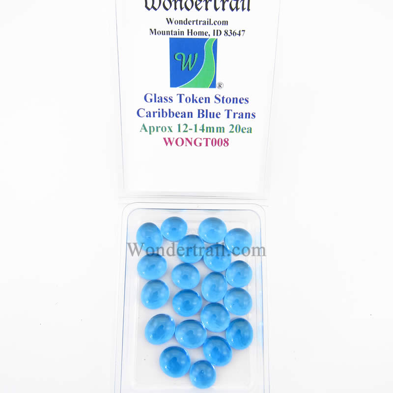 WONGT008 Caribbean Blue Transparent Glass Tokens 12-14mm .50in Pack of 20 Main Image