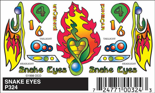 WOOP324 Snake Eyes (4in x 2.5in) PineCar Decals Main Image