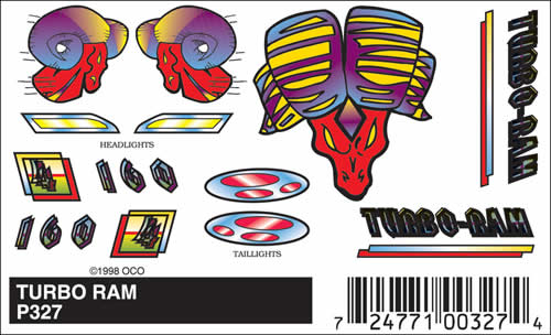 WOOP327 Turbo Ram (4in x 2.5in) PineCar Decals Main Image