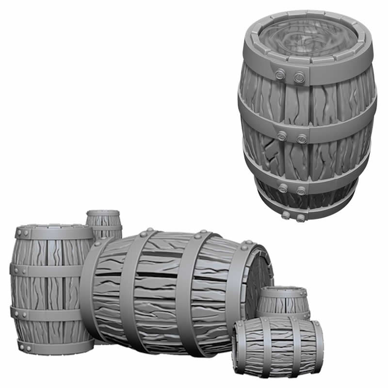 WZK73361 Barrel and Pile of Barrels Miniatures Wizkids Deep Cuts Main Image