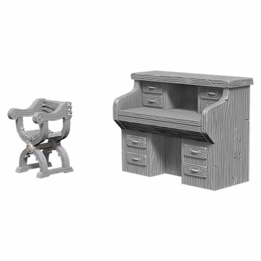 WZK73362 Desk and Chair Miniatures Wizkids Deep Cuts Unpainted Main Image