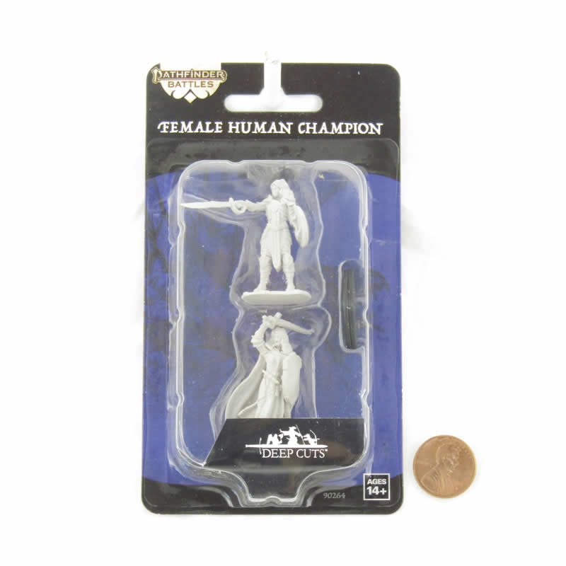 WZK90264 Human Champion Female Miniature Figure Pathfinder Battles Deep Cuts Unpainted Miniatures 2nd Image